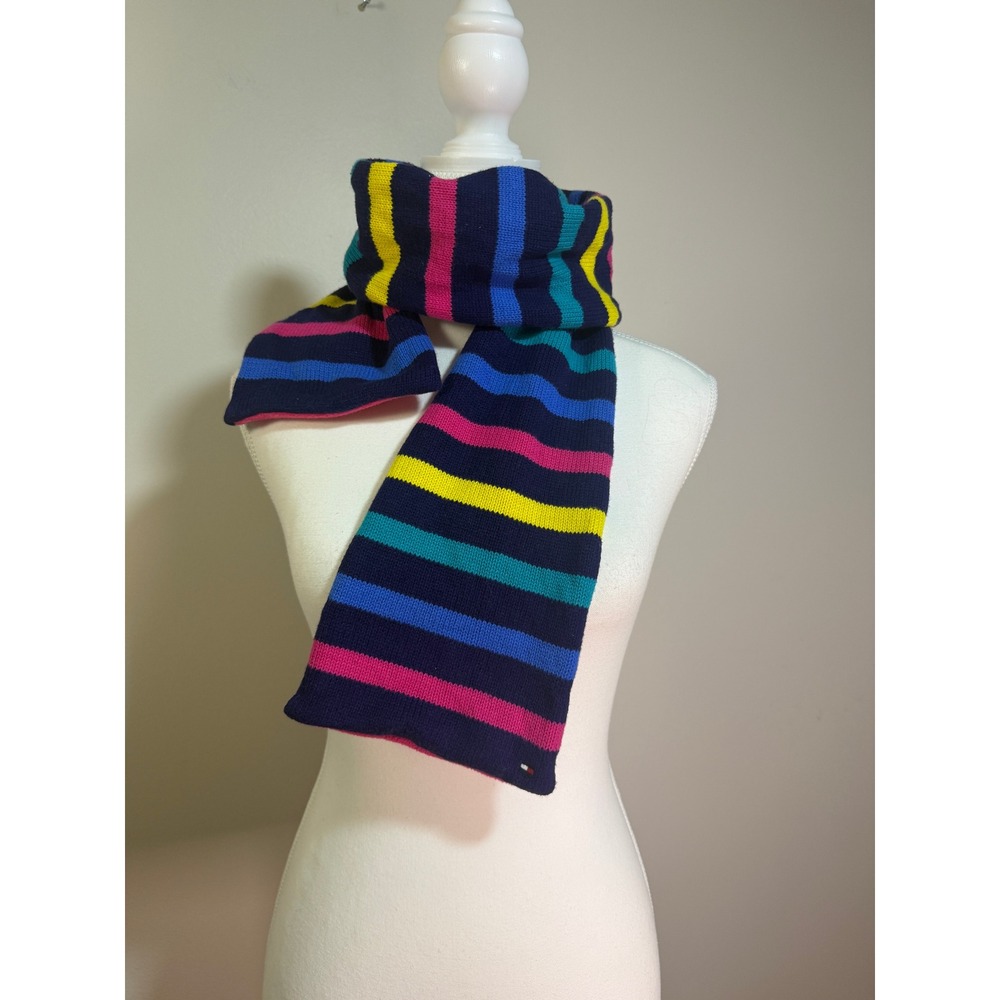 Tommy Hilfiger Scarf OS Multi Color Striped Fleece Collegiate Retro Aesthetics
